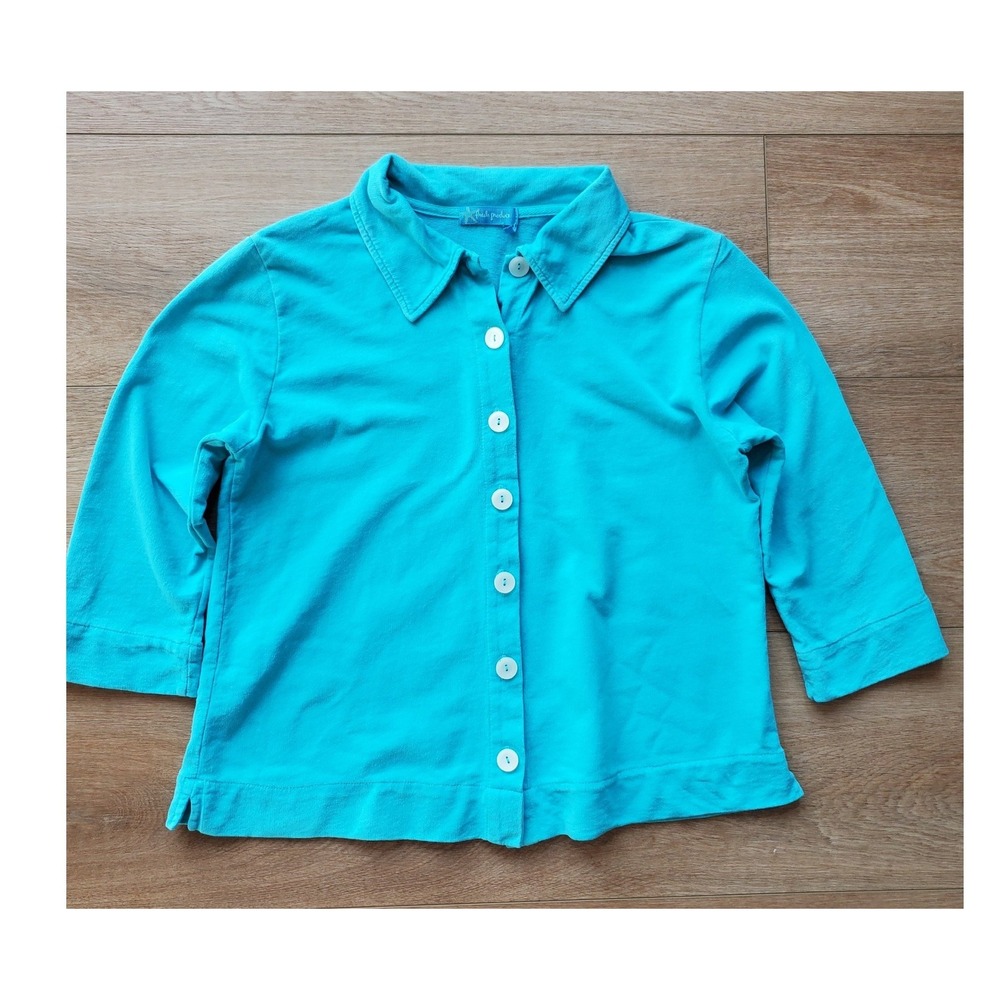 Fresh Produce Womens Turquoise Blue 100% Cotton 3/4 Sleeve Button Cardigan S